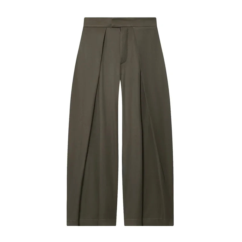 Women's Long Pants 2025 Autumn New Arrivals Military Green Pleated Loose Wide-Leg Pants Casual Fashion Stylish and Versatile