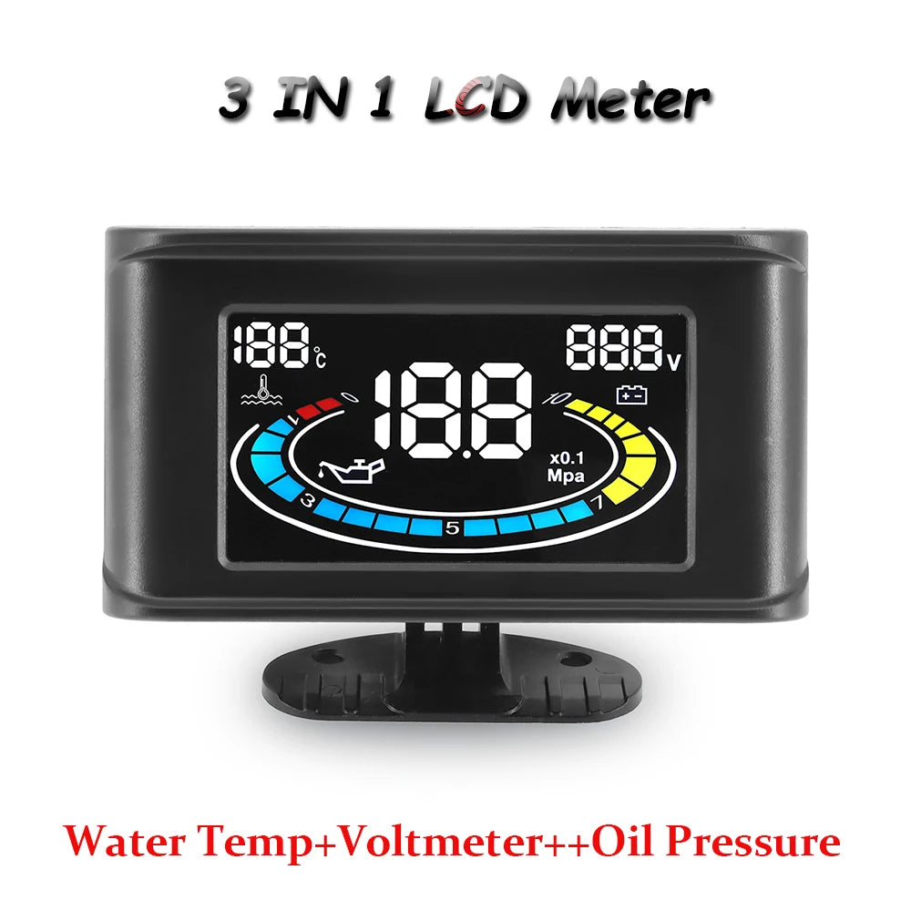 Multi-functional Car Truck LCD Meter 12v Digital Voltmeter / Water Temperature Gauge/RPM Tachometer/Oil Pressure Gauge 1/8NPT