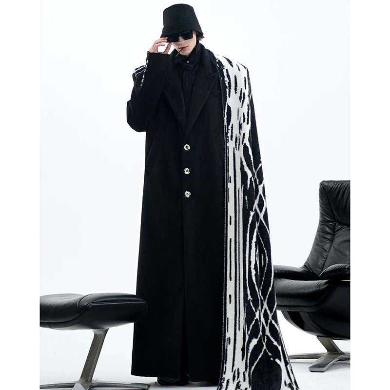 Mauroicardi Autumn Winter Oversized Extra Long Warm Black Wool Blends Coat Men Luxury Designer Floor Length Woolen Overcoat 2024