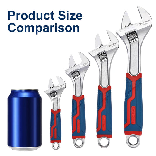 Professional Adjustable Wrench with Laser Scale - Forged Steel, Chrome Plated, Large Jaw & Soft-Grip Handle (6/8/10/12 Inch)
