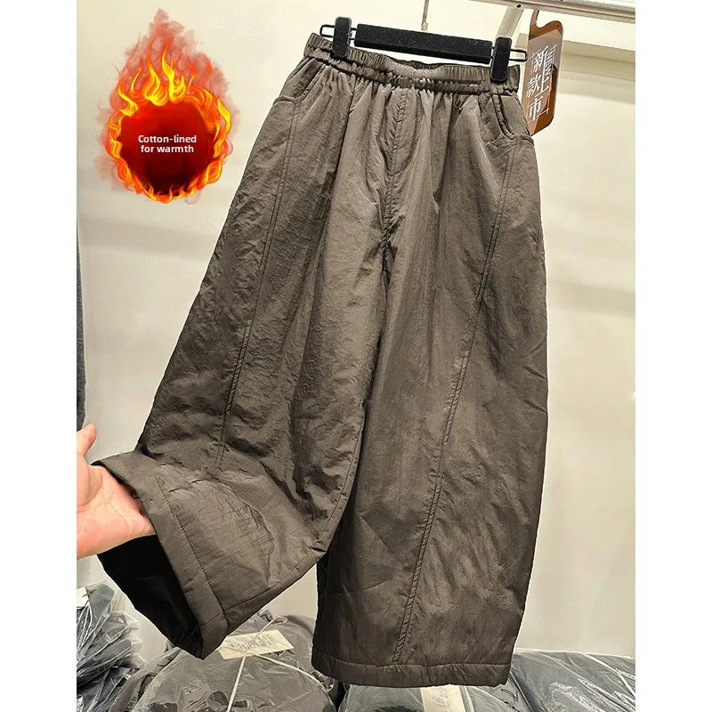 Winter New plus Size Cotton Wide Leg Pants Elastic Waistband Casual Loose Slimming Versatile High Waist Cotton Trousers