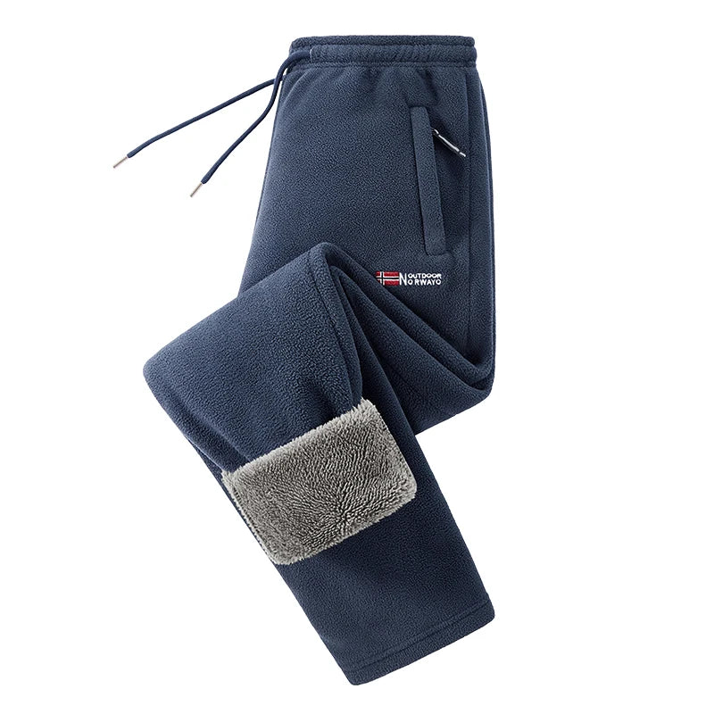Winter Men's Sweatpants Thick Warm Fleece Joggers Sportswear Zip Pockets Casual Loose Track Pants Cozy Outdoor Lounge Pants