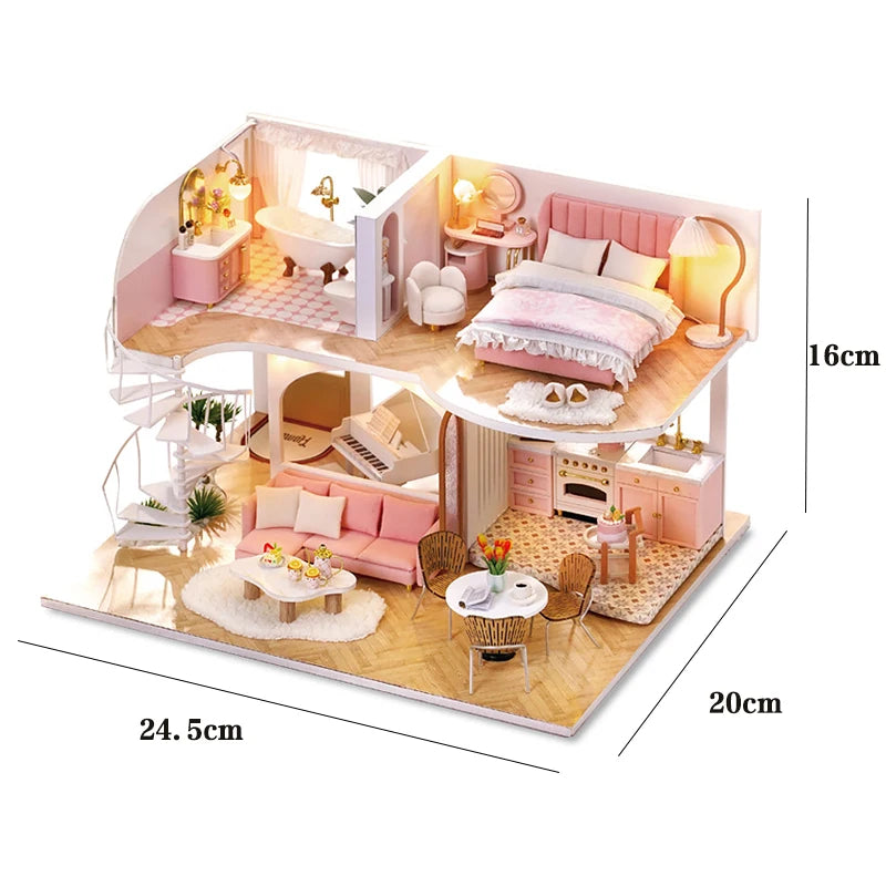 Handmade Doll House Kit Wooden 3D Puzzle Mini DollHouse Assembly Building With Furniture Kits Toys For Xmas Birthday Gifts