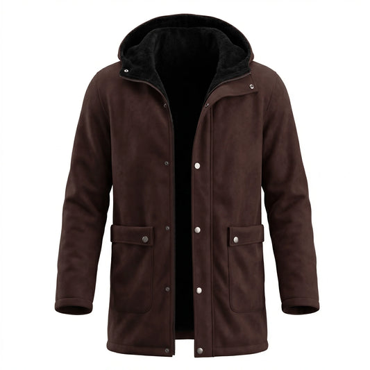New Winter Arrivals Fleece-Lined Jackets Men’s Hooded Jackets Outdoor Windproof Zip-Up Trench Coats Faux Suede Coats Male Coat