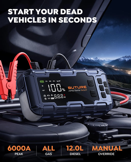 BUTURE 6000A Car Jump Starter PD45W Power Bank 26800mAh 160PSI Air Pump Battery Emergency Boosters Starting Device Car Starter