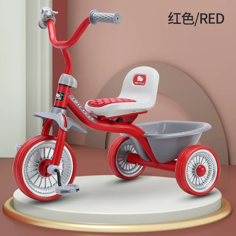 Simple Kids Tricycle 1-6 Years Old Boys & Girls Pedal Car with Basket Anti-Rolling Safety Footrest Ride-On Toy for Toddlers