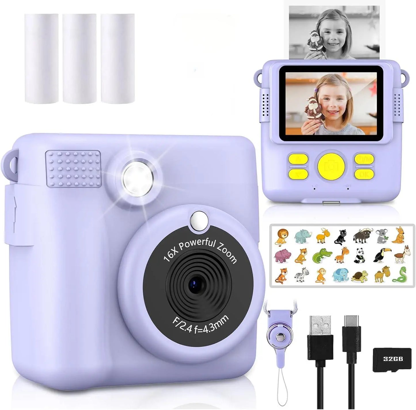 Instant Print Camera for Kids,1080P HD Digital Video Cameras for Toddler,Christmas Birthday Gifts for Age 3-12 Girls Boys,