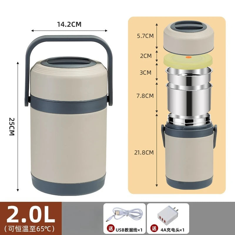304 Stainless Steel Electric Thermal Lunch Box, Car Heating Constant Temperature Portable Bento Box, Large Capacity