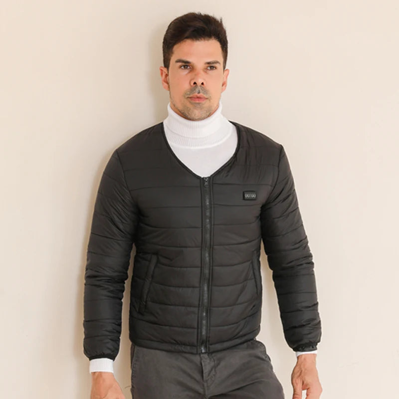 New Men'S Fashion Casual Winter Heated Long Sleeved Cotton Jacket With Usb Smart 24 Zone Heating Warmth Coat (No Power Bank)