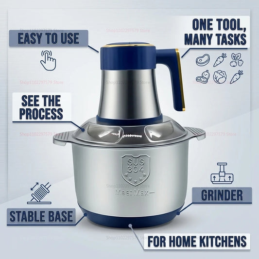 Electric Food Meat Grinder, 304 Stainless Steel Container 5L Food Mixer for Fruits/Meat//Fish/Veggie/Baby Food Kitchen Blenders