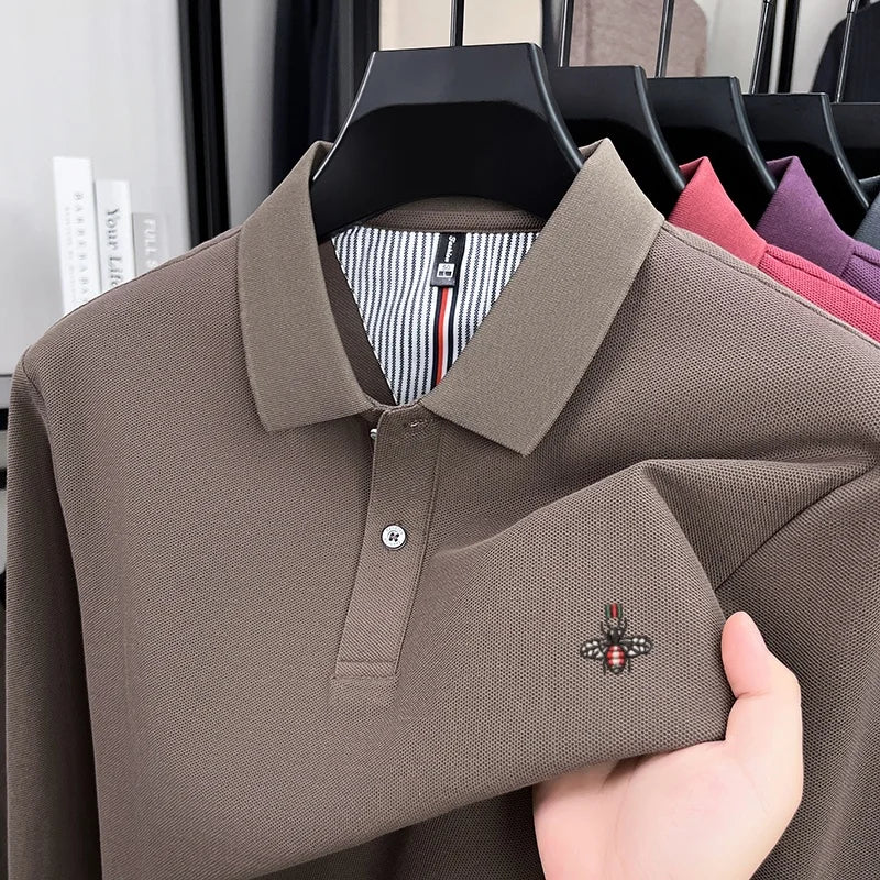 100% cotton high-end spring and autumn new men's long sleeved casual comfortable polo shirt exquisite brand bee embroidery top