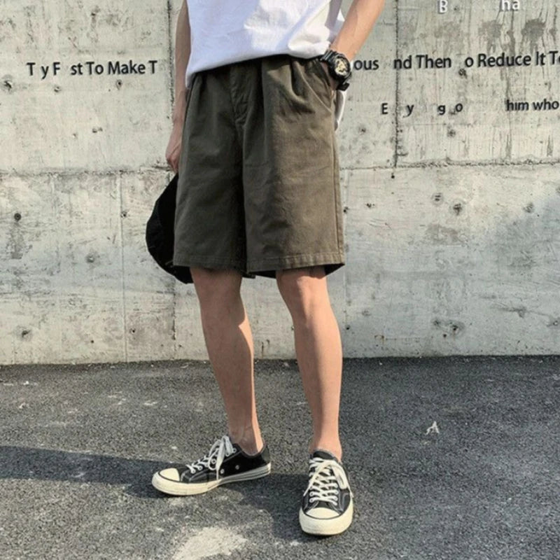 Men's Lightweight Summer Mid-Length Cargo Shorts Wide Straight Leg Loose Fit for Casual High Street Fashion