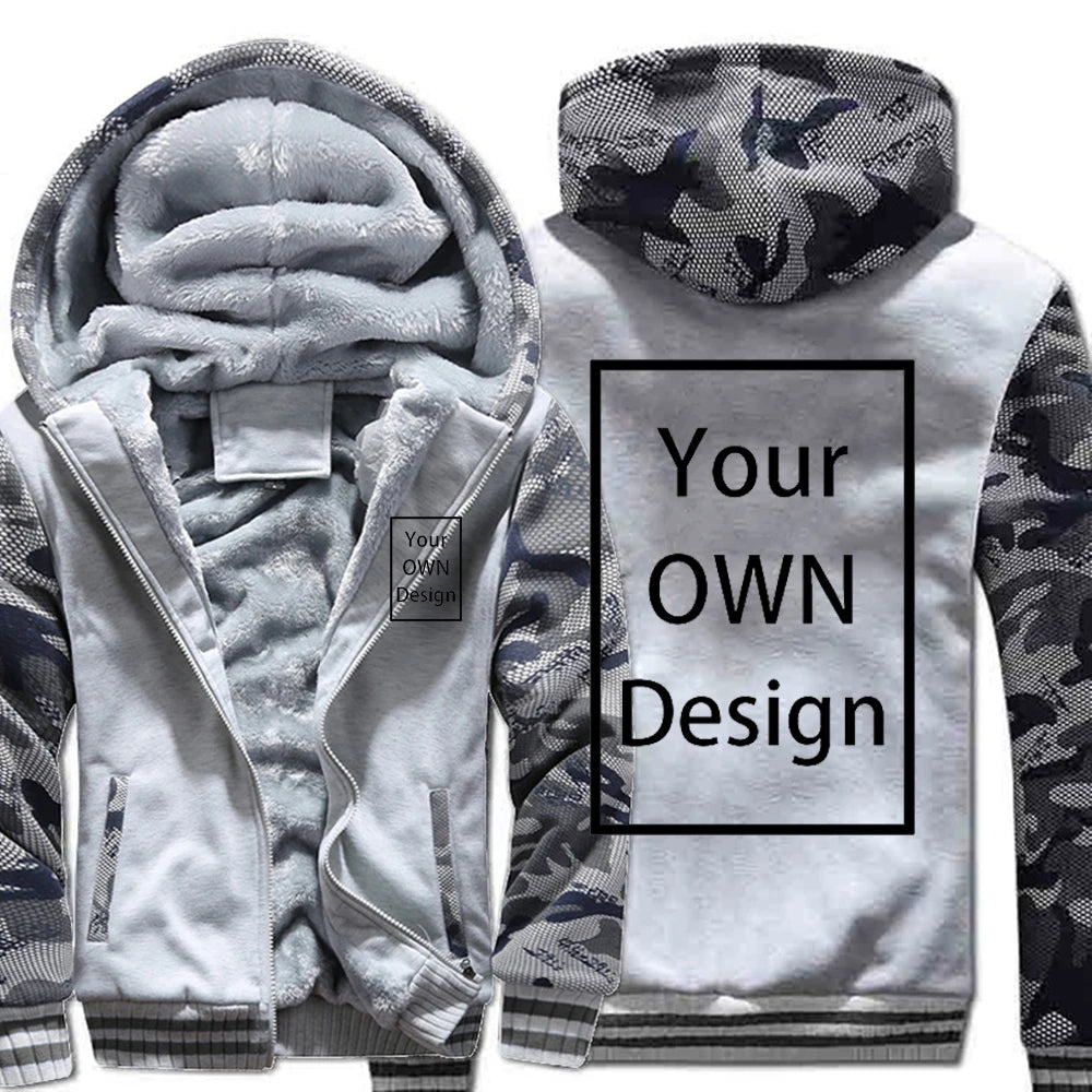 Customized Pattern Logo Diymen Zipper Pocket Coat Fashion Hoodie Casual Loose Jacket Unisex Winter Thicken Warm Clothing