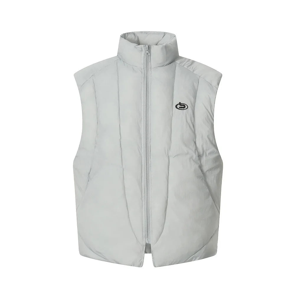 Winter men's high street trendy loose casual versatile sleeveless camisole, thick half high collar cotton jacket, vest jacket