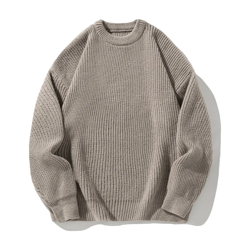 Men's 18oz Heavyweight Chunky Knit Sweater Basic Crew Neck Solid Color Textured Streetwear Winter Thermal Non-Scratch Top