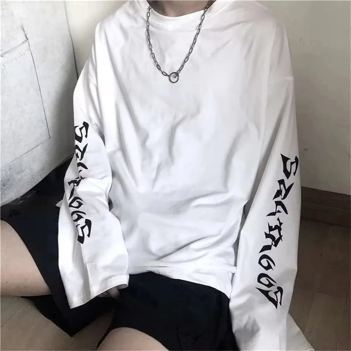 Black Harajuku Tshirt Hip Hop T-shirt Women Black Casual Korean T Shirt Long Sleeve Loose Tshirt Streetwear Autumn Tops Girls