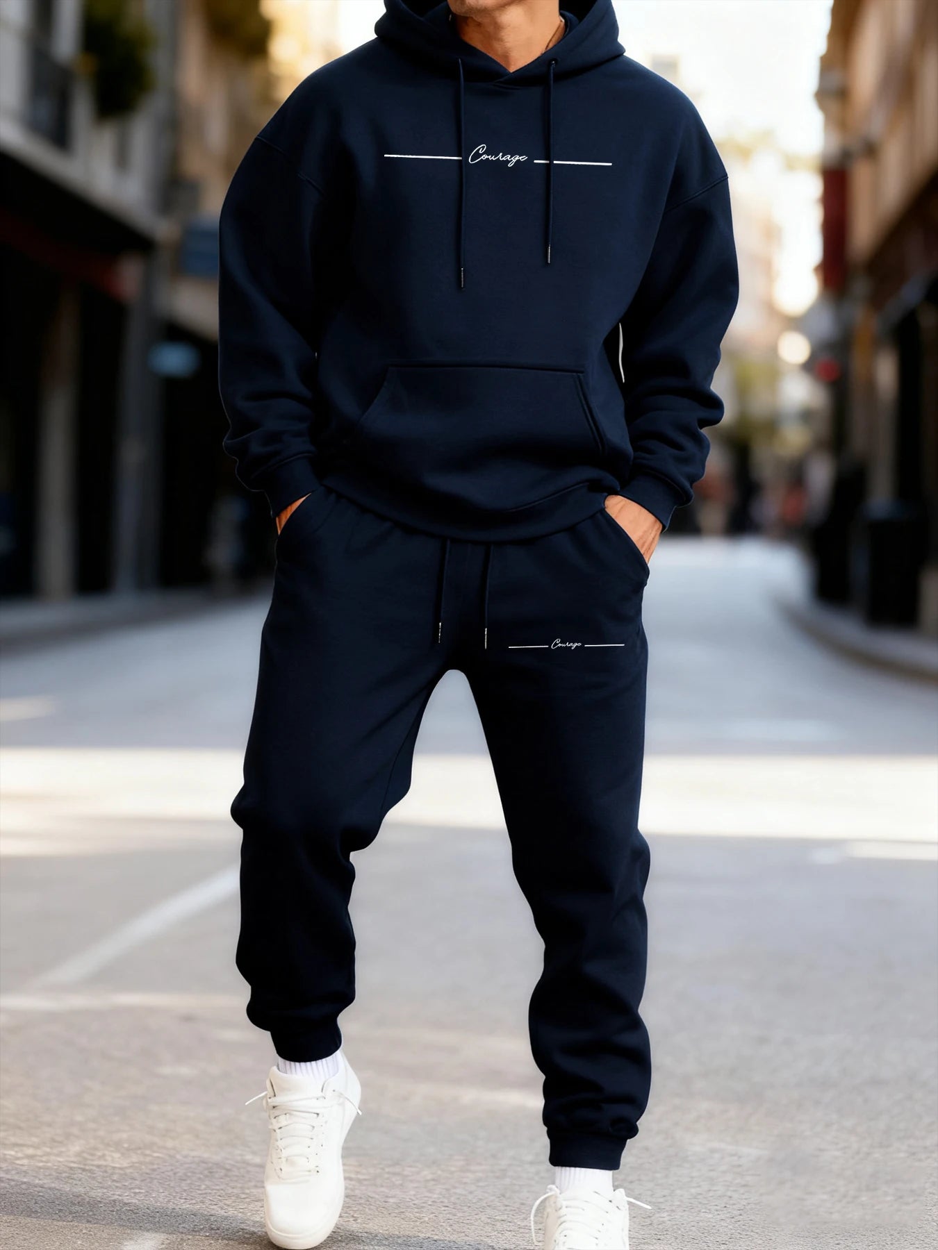 Courage Simple Line Printed Men'S Hoodie Set Street Couple'S Two Pices Sets Comfortable Fashion Streetwear Jogging Loose Hoodies