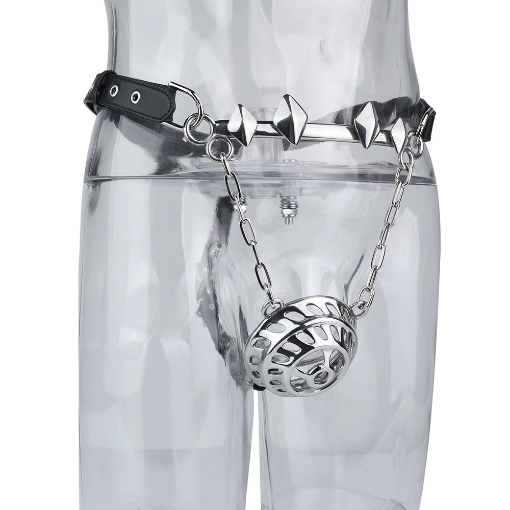 LEZEE Heavy Metal Underwear Sissy Pants Male Chastity Cage Dick Pocket With PU Chastity Belt Penis Bondage Sex Toys For Men