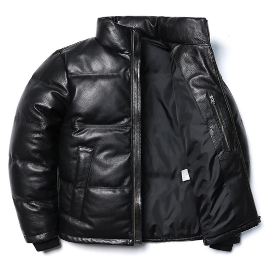 New Sheepskin Genuine Leather White Duck Down Jacket Men Goat Skin Hood Warm Coat Thick Winter Clothing Coats