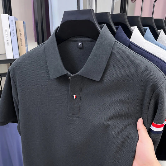 High-end Summer New Pure Cotton Short-sleeve T-shirt, Men's Casual Versatile Polo Shirt with Collar, All-cotton Top, Dad Outfit