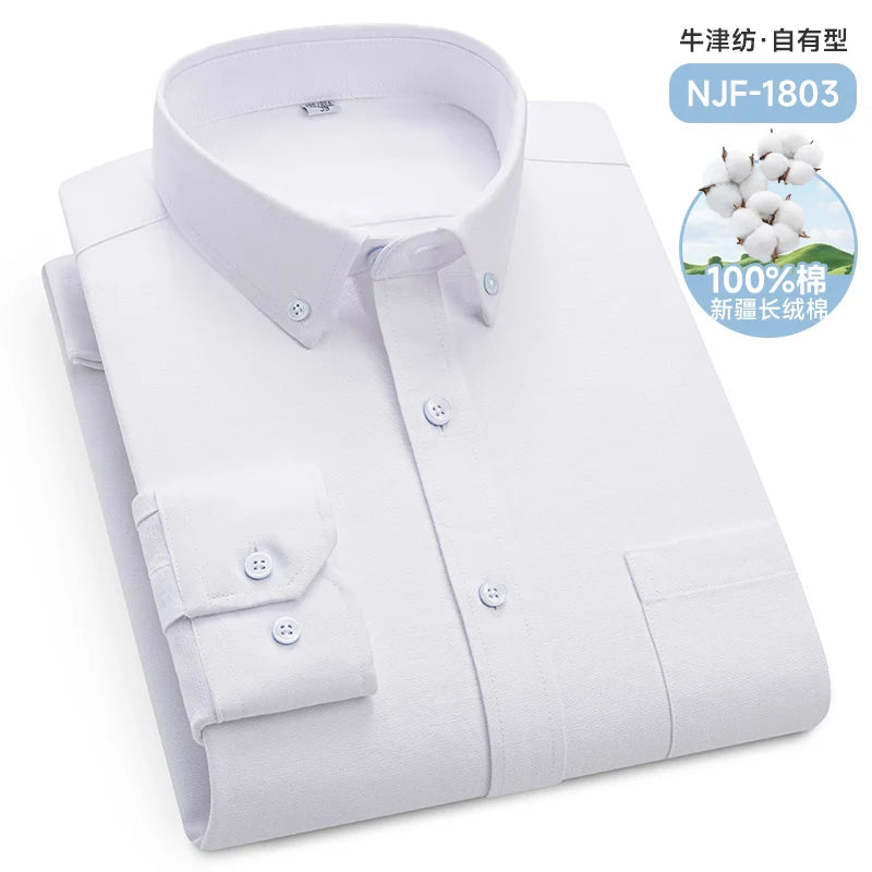 Classic Men's Long Sleeved Check Shirts 100% Oxford Cotton Casual Fashion Soft Plaid Stripe Solid Male Business Slim Fit Blouses