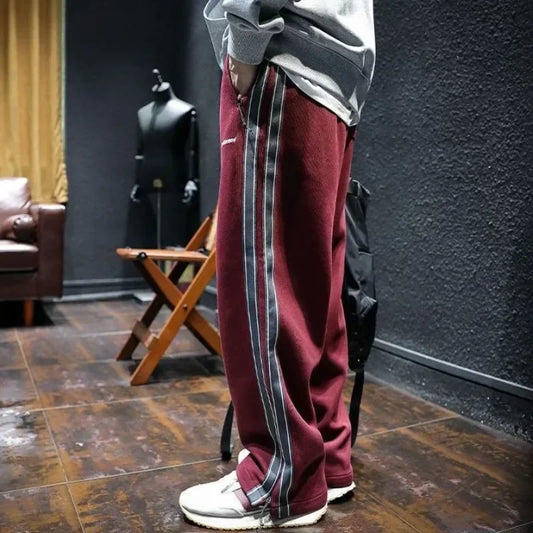 Sweatpants for Men Cotton Trousers Man Sports Pants Autumn and Winter Striped Goth Straight Harajuku Retro Needle Track Big Size