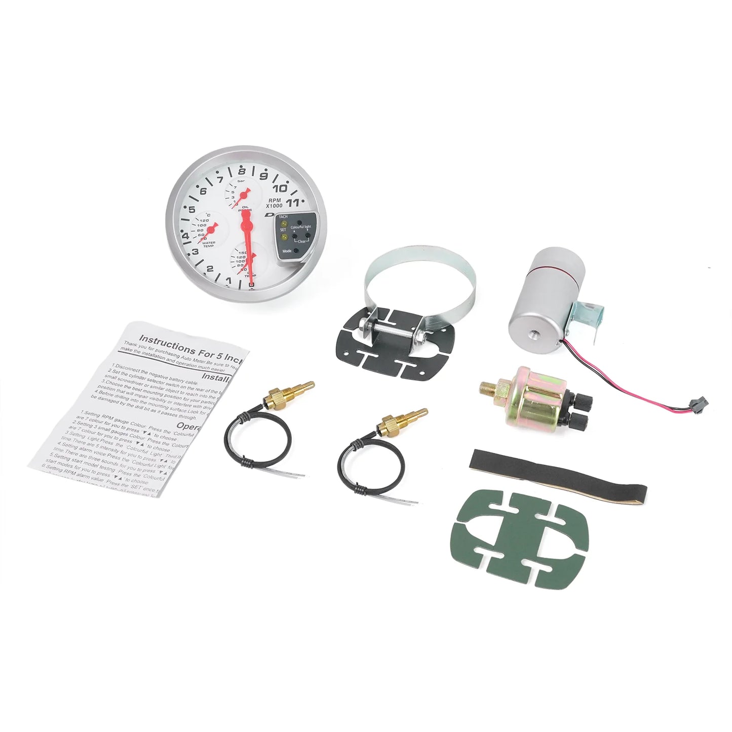 DOFI 5" 4-in-1 Car Gauge Set Tachometer Water Temperature Oil Temperature Oil Pressure Gauges Multifunctional Gauge with Alarm