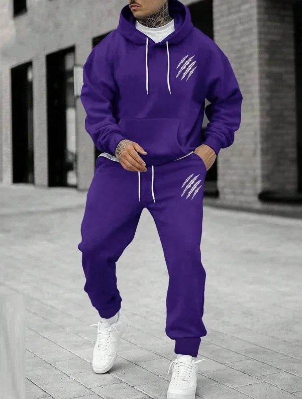 Men's and women's printed hooded sweatshirts and pants animal paw printed sportswear running autumn and winter casual fashion