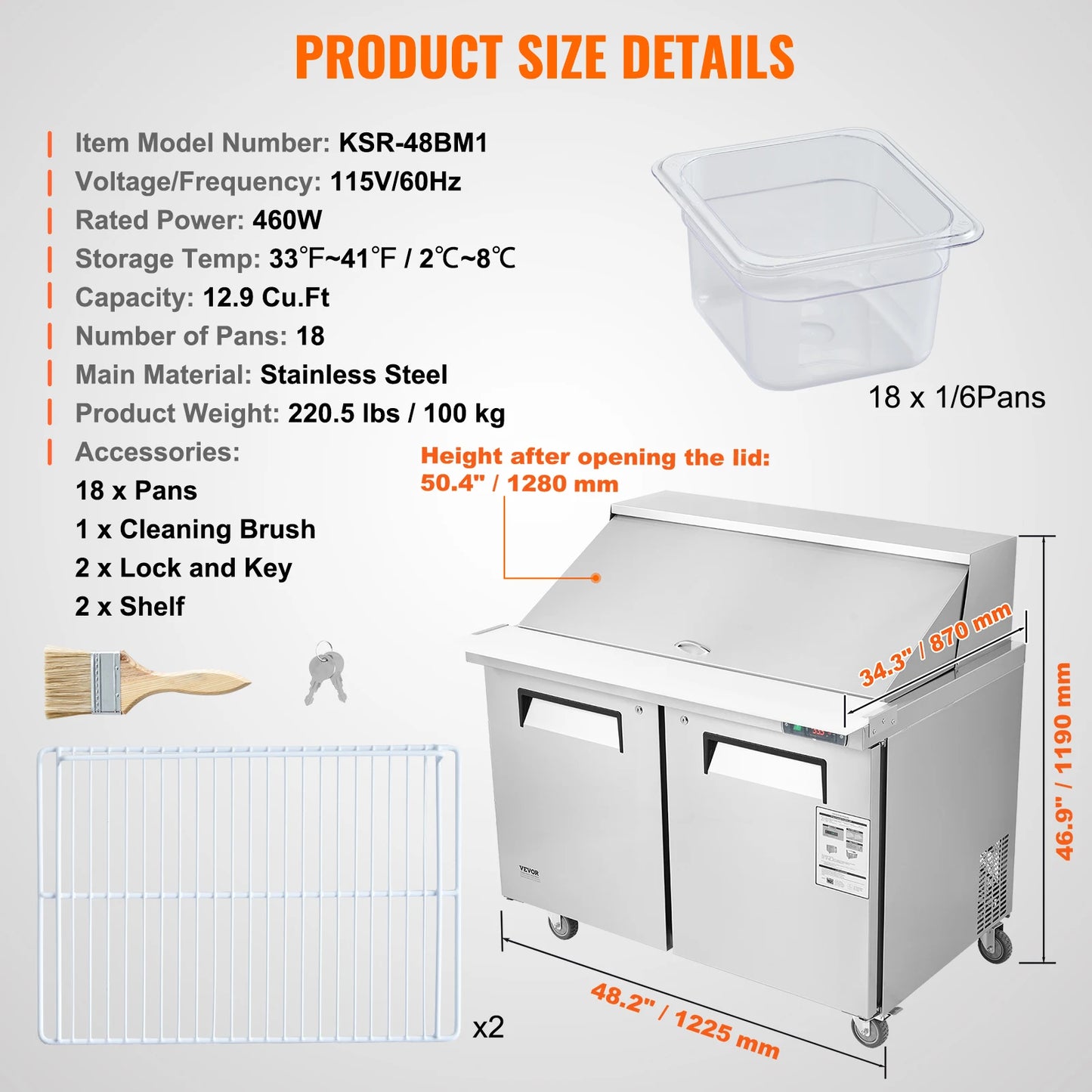 SucceBuy 28" Commercial Refrigerator Sandwich & Salad Prep Table 7.4 Cu. Ft Stainless Steel Refrigerated Food Prep Station