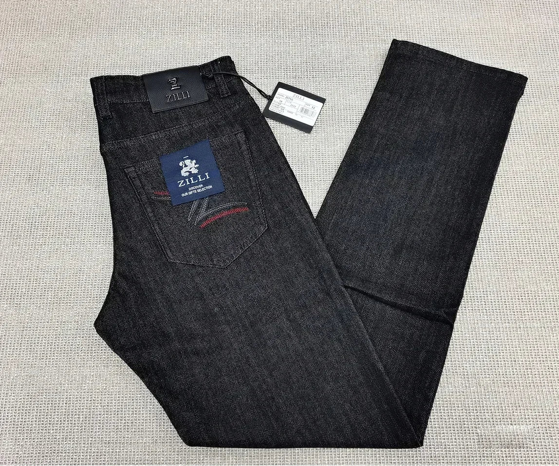 OECHSLI Jeans Thick Cotton Men 2025 Autumn Winter new Straight embroidery elastic work Big size 30-40 Long Pants