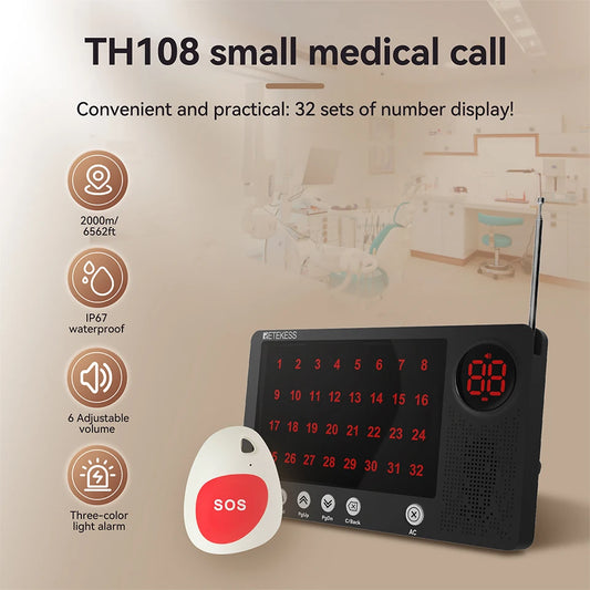 RETEKESS Caregiver Pager Emergency SOS Medical Alert System TH108 Screen Receiver SOS Call Buttons For Patients Hosptial Clinic