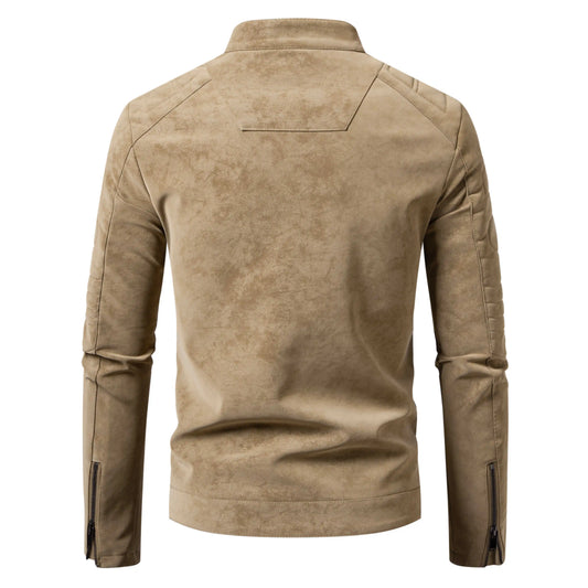 Men's Faux Leather Moto Jacket Stand Collar Metal Zipper Outdoor Casual Stylish Durable Coat