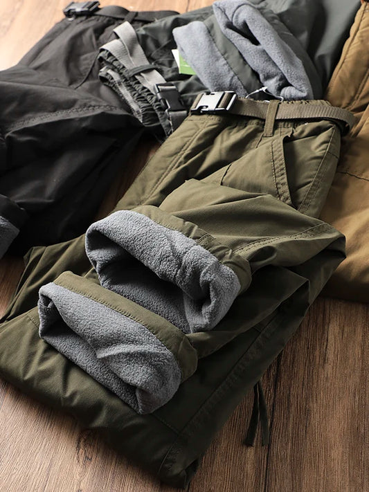 Men's Winter Thick Outdoor Workwear Trousers Waterproof Windproof Warm Cotton Straight Leg Mountain Climbing Pants High Waist...