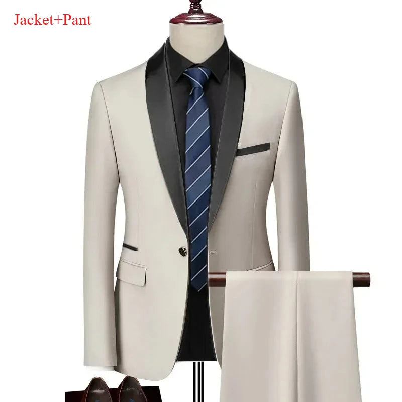 Men's Lapel Black Suit Set Coat Vest Trousers / Business Groomsmen Groom Wedding Dress Fprmal Blazer Pants