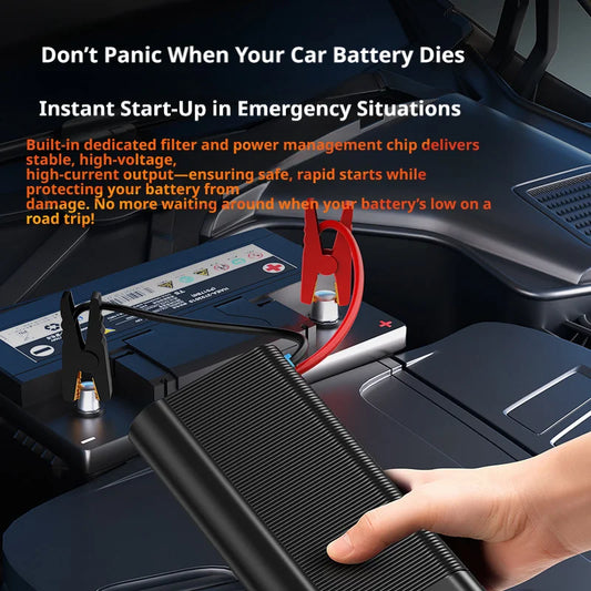 Smart Portable 12V Emergency Jump Starter Power Bank with Multi-function for Car Auto Battery Booster and Quick Device Charging.