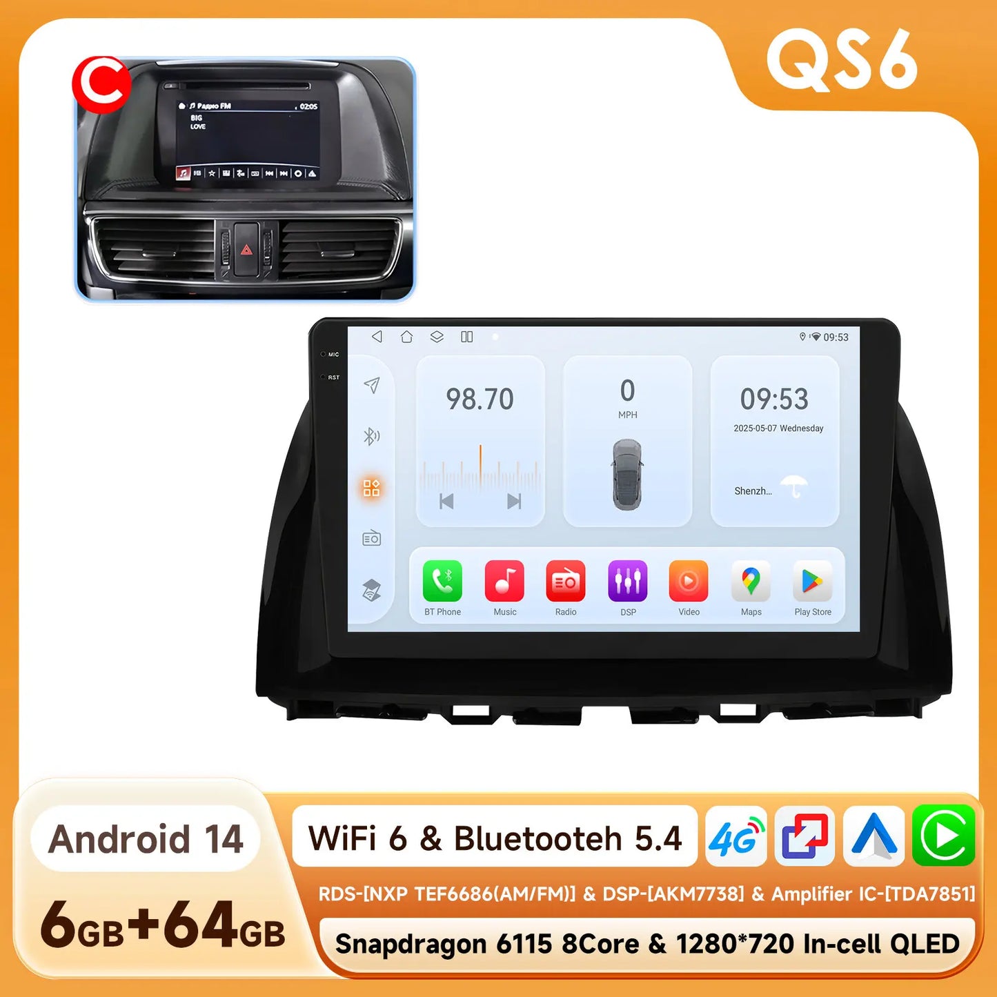Hizpo 10.1" Eelectronic Devices Car Radio For Mazda CX-5 2012 2013 2014 2015 GPS Navigation Head Unit 6115 RDS Wireless CarPlay