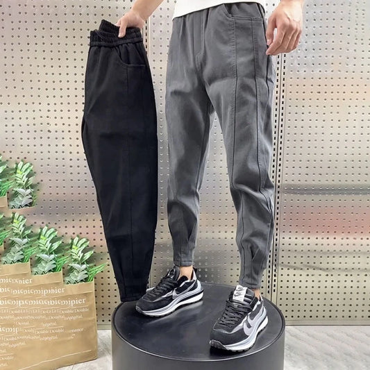 Trousers Slim Gray Joggers Sweatpants for Men Solid Harajuku Fashion Elegant Deals Cool Retro Autumn Winter Y2k Man Sports Pants