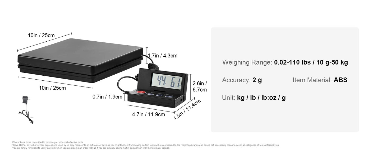 SucceBuy 110 lbs Digital Postal Shipping Scale with Timer 90° Foldable LCD Screen AC/DC Powered Package Scale for Laggage Home
