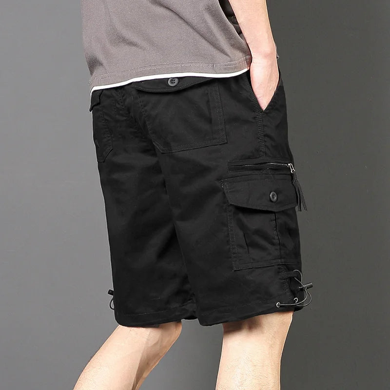 Men's Work Shorts Summer Lightweight with Drawstring Waist Multiple Pockets Loose Fit Casual 5-Inch High Street American Style
