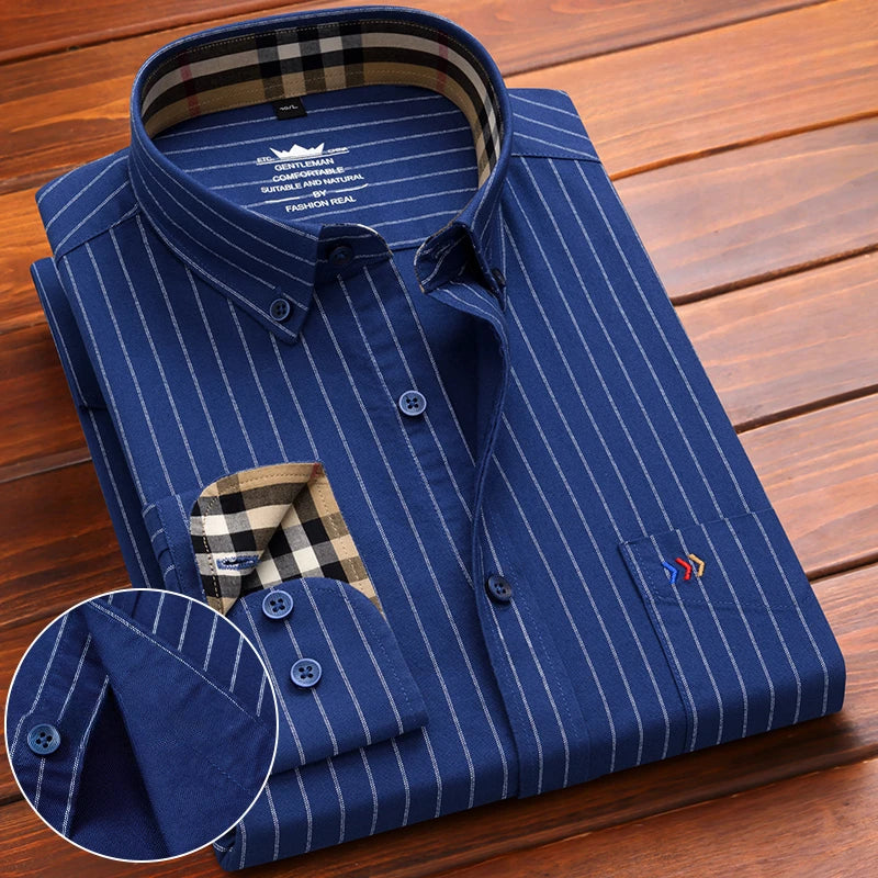 New in Shirt 100%Cotton Oxford Long-Sleeve Shirts for Men Slim Fit Formal Plain Shirt High Quality Plaid Soft Office Clothes