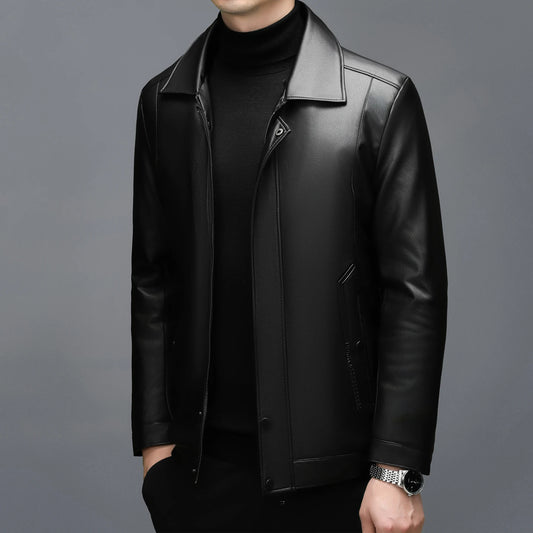 XYL-3303 Autumn/Winter Spring Men's Leather Collar Leather Coat With Detachable Wool Collar Short Casual Business Sheepskin