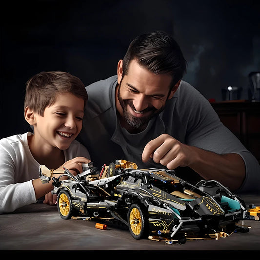 2024 Black V12 Block Roadster RC Tech Racer 1:14DIY Roadster building block assembly Block car toy birthday gift (1000+granule)
