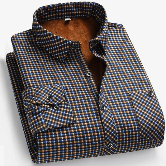 2026 Autumn and Winter Men's Fleece-lined Long Sleeve Shirt Business Casual Fashion Comfortable Non Ironing Versatile Top