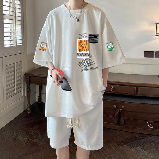 Shirts + shorts 2026 summer new style fashion Sportswear Men's Casual Sets Male Fashion T-shirts and shorts full size M-5XL