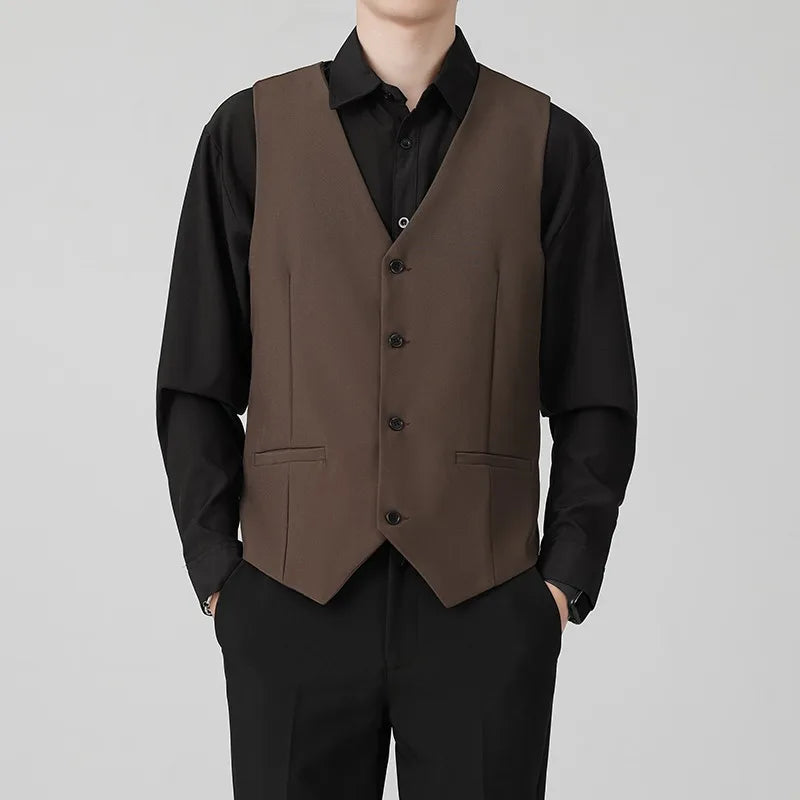 British Style Men's Business Double Row Button Suit Vest Casual Slimming Wedding Best Man Clothes Fashionable Plain Color