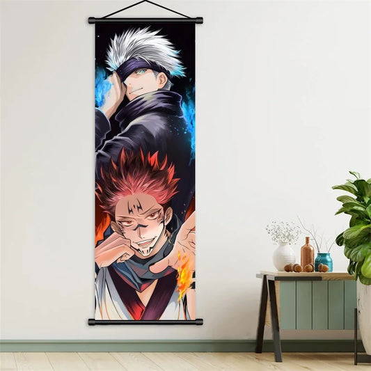 Jujutsu Kaisen Gojo Satoru Anime Art Fabric Wall Poster Hanging Scroll for Bedroom Gaming Room Decor Ideal Gift for Fans