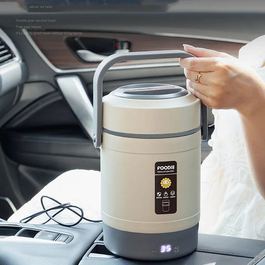 48W Office Electric Lunch Box 12V Car Rice Cooker 304 Stainless Steel Linner Keep Warm Lunch Box Outdoor Food Heaters1.6L/ 2L