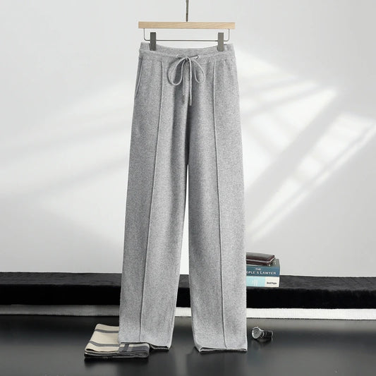MVLYFLRT 2026 Men's Autumn Winter Elastic Waisted Knitted Pants 100% Cashmere Small Leg Casual Straight Leg Thickened Warm 2472