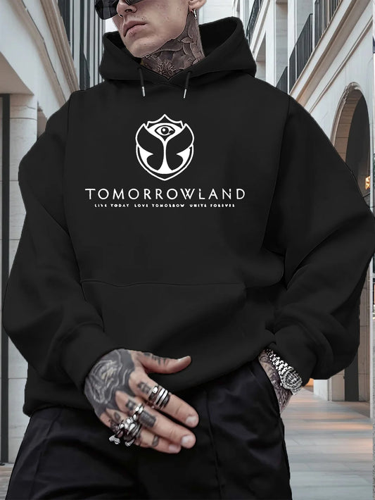 2025Men'S Hoodie with "TOMORROWLAND" Graphic - Casual Pullover Sweatshirt Long Sleeve Regular Fit Fall/Winter Casual Wear Hoodie