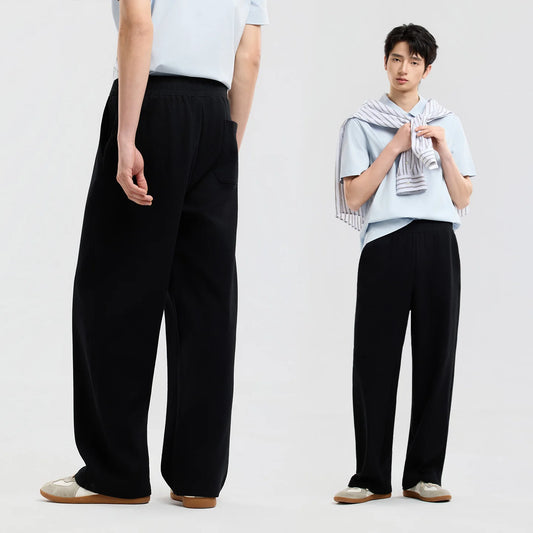 Metersbonwe Men's Loose Straight Leg Casual Pants 2026 Summer New Oversized Knit Trousers Mens Streetwear Relaxed Fit Bottoms